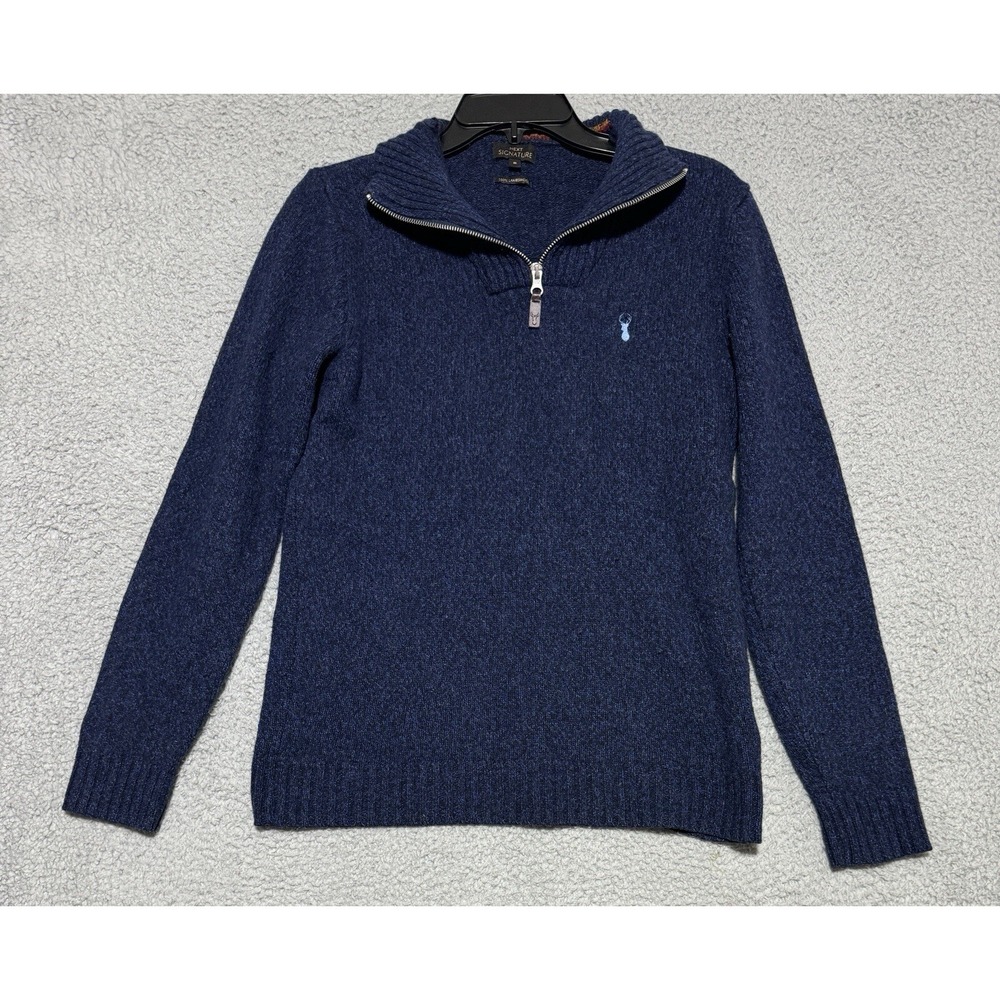 Next Signature Mens 1/4 Zip 100% Lambs Wool Sweater Mens Medium Blue
